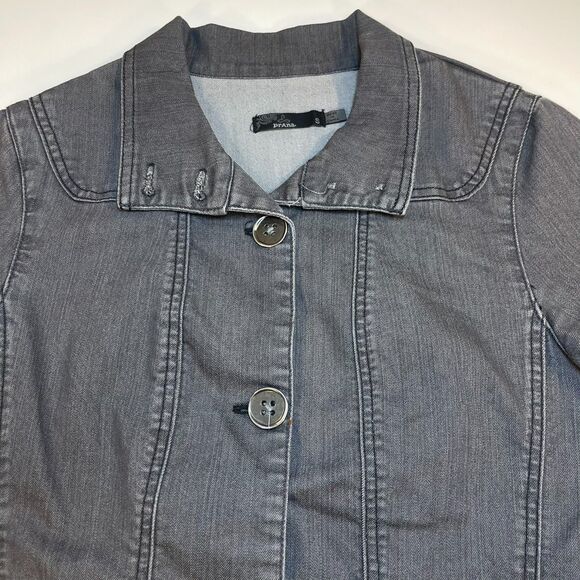 PRANA Womens Stretch Denim Jean JACKET Sz S Gray - Picture 2 of 8
